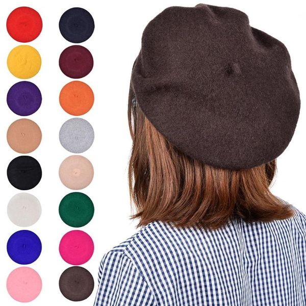 

berets fashion women wool solid color winter hat beret female bonnet caps all matched warm walking cap boinas de mujer, Blue;gray