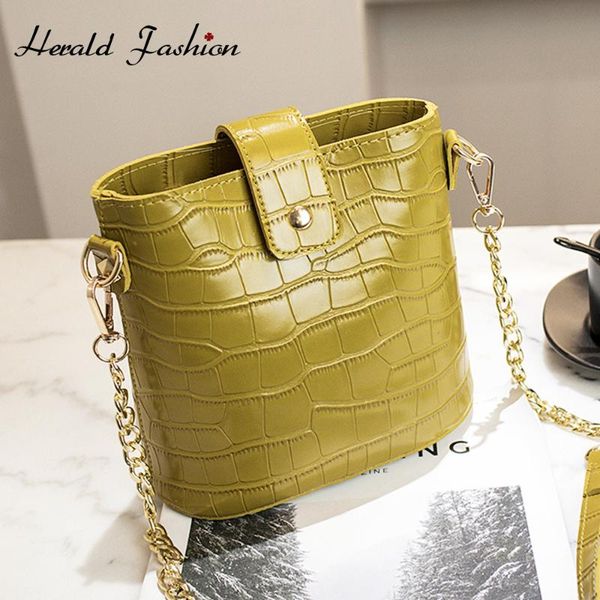 

retro crocodile pattern over the shoulder bag big capacity female bag fashion elegant chain shopping bags pu leather bucket