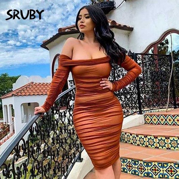 

sruby double-layer mesh dress party off the shoulder stylish dress girly ruched 2020 spring summer bodycon dresses ins, Black;gray