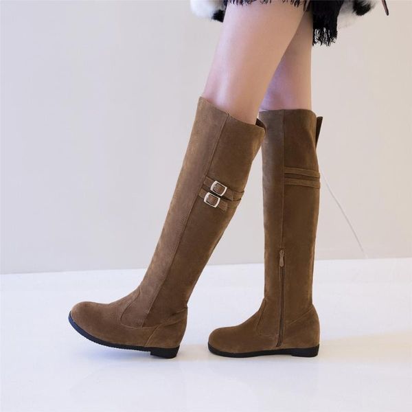 

new arrival women knee-high boots round toe height increasing winter boots elegant black grey brown shoes woman size 4-10.5