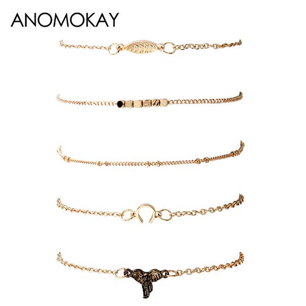 

2020 trendy gold color link chain wrap bracelet set elephant leaf alloy classic women men friendship wrap bracelet jewelry gift, Golden;silver
