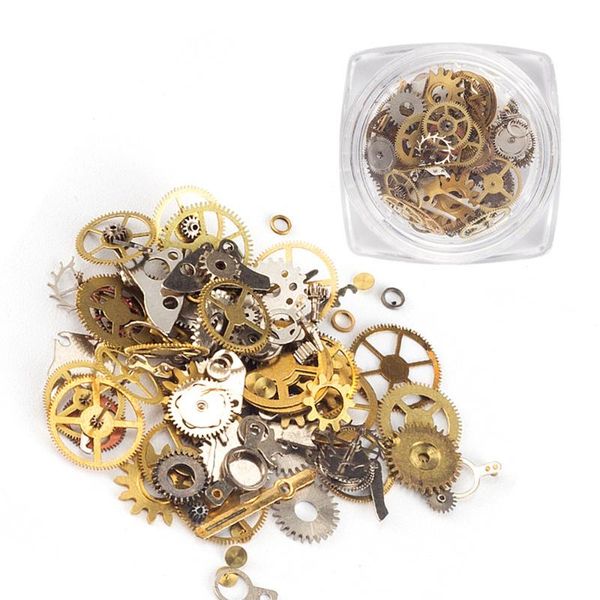 

1 box steampunk nail art decorations ultra thin wheel gear 3d decors steam punk metal manicure sticker nail studs accessories, Silver;gold