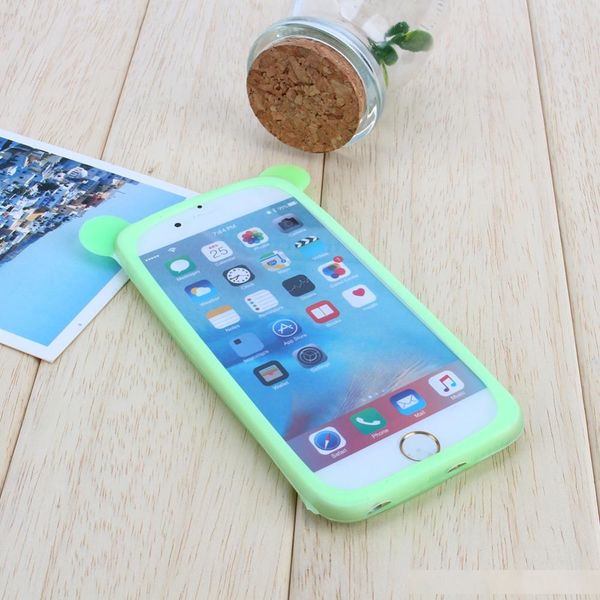 

random universal color night light bear ear ring silicone bumper frame phone cover case