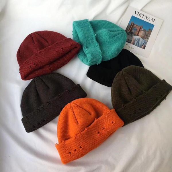 

female warm winter beanies solid color autumnhat designer bonnets blank knit broken hole beanie fall winter women braid bonnet, Blue;gray