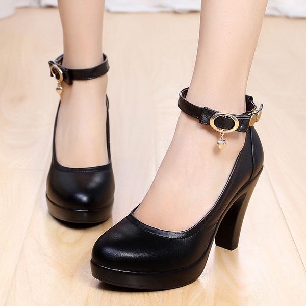 

2020 new work shoes thick with women's shoes waterproof platform small size high heels large size women's work, Black