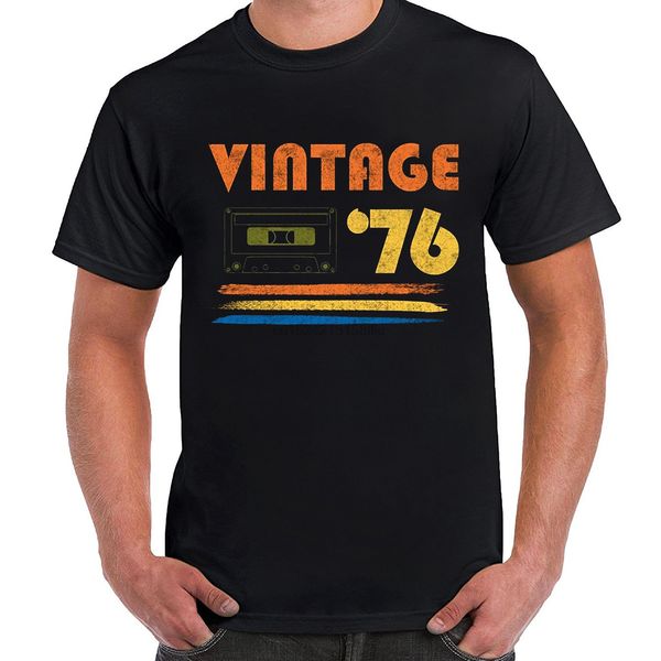 

vintage 76 кассеты рубашка родившаяся в 1976 tee мужчина 100% хлопок тройники с коротким рукавом tops отец подарок o шеи ретро взрослой футб