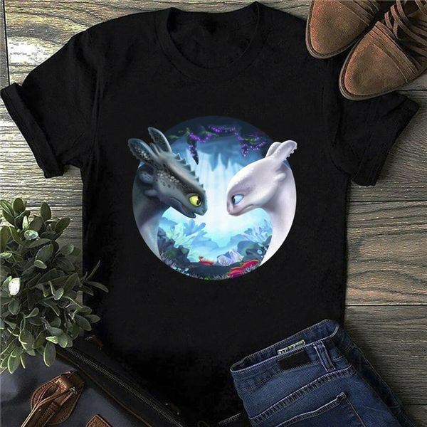 

toothless and light fury how to train your dragon t shirt black cotton men s-6xl popular tee shirt