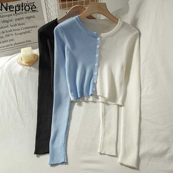 

women's knits & tees neploe crop women preppy style patchwork contrast cardigan knit cropped sweater o-neck long sleeve weater ladies, White
