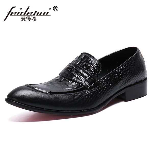 

stylish alligator pattern man casual shoes genuine leather comfortable loafers pointed toe men's office business flats sl787, Black