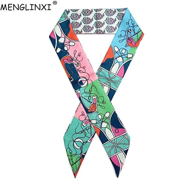 

paisley chain skinny scarf for women fashion horse print handbag scarf brand silk foulard women tie fashion belt head scarves, Blue;gray