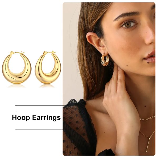 

hoop & huggie chunky gold earrings for women fat tube chubby bohe girls female stainless steel gifts, Golden;silver