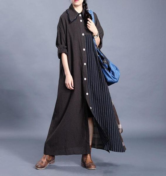 

women's trench coats women spring 2021 patchwork irregular coat outerwear ladies vintage spliced plus size long female oat, Tan;black