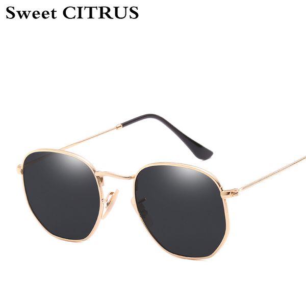 

sunglasses sweet citrus hexagonal aviation coating mirror flat lens men brand designer vintage pink driving sun glasses women, White;black