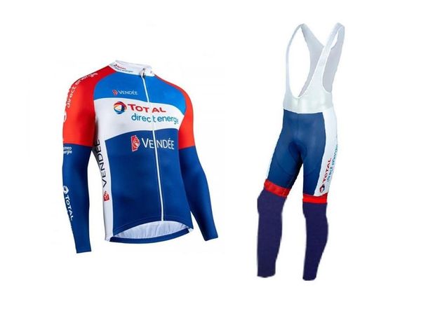 

spring summer 2020 total direct energie pro team men's cycling jersey long sleeve bicycle clothing with bib pants ropa ciclismo, Black;blue
