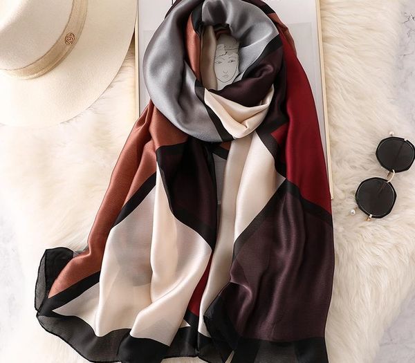 

2020 fashion spring and summer new style popular headcloth ladies color matching print shawl women beach silk scarf, Blue;gray