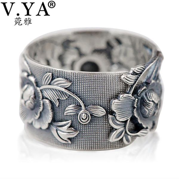 

v.ya vintage 999 pure silver emboss flower rings for women lover thai silver jewelry accessories birthday mother days gift j190625