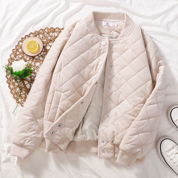

winter harajuku cotton-padded jacket women casual long sleeve warm baseball jacket coat female khaki pink, Black