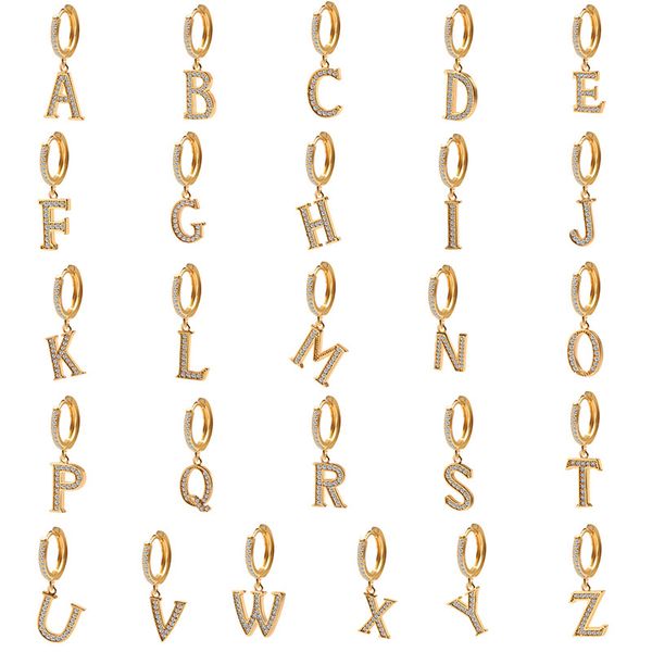 

1pc 26 english letters zircon ear piercing earrings for women initial ear buckle joker earrings cartilage earing jewelry, Golden;silver
