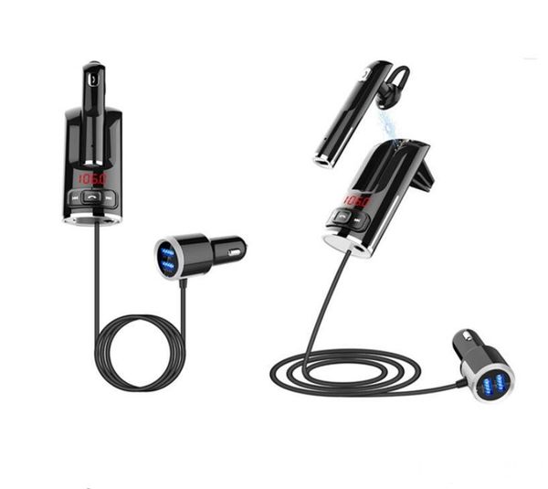 

bc46 car fm transmitter bluetooth headset 5.0 earphone with qc3.0 quick charger handsin-car mp3 player aux audio play