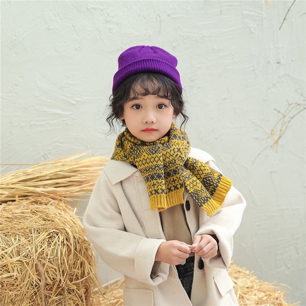 

scarves classic children's knitted scarf autumn and winter baby retro pattern woolen students to keep warm, Blue;gray