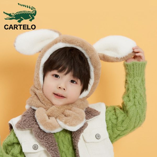 

cartelo 2020 new children's autumn and winter scarf plus velvet thick warm earmuffs cartoon ears plush scarf, Blue;gray