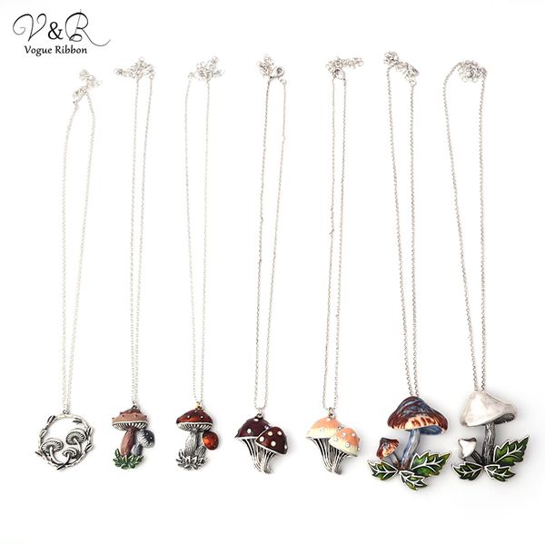 

fashion silver plated link chain necklace with cute enamel mushroom pendent necklace for women charm