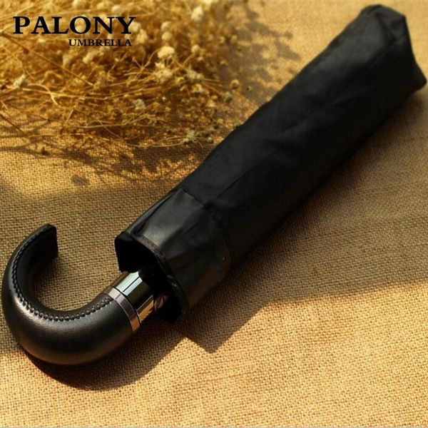 

palony leather handle 10 rib strong matic umbrellas wind resistant men black three folding umbrella rain bbyhew lipper