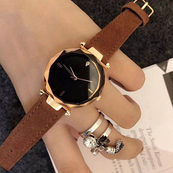 

women's watch fashion casual ladies watches frosted leather waterproof women watch quartz girls wristwatches clock, Slivery;brown