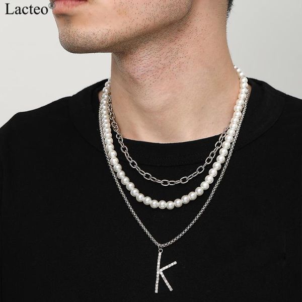 

pendant necklaces lacteo vintage letter k shiny rhinestone necklace punk multi layered imitation pearl clavicle chain choker, Silver