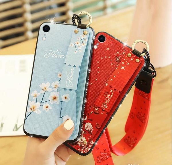 

glitter diamond lanyard phone case for iphone xs max wrist strap hand band soft cover for iphone x xr 6s 7 8 plus stand coque