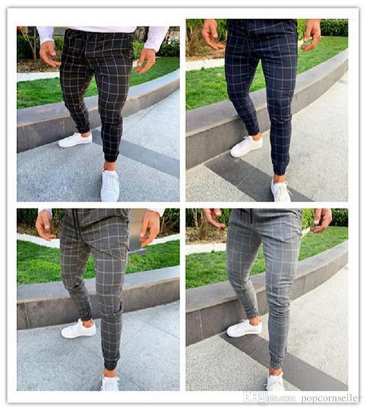 

брюки мужские джинсы дизайнер европейский и американский проверено printed mens casual pants stretch моды мужские street, Black