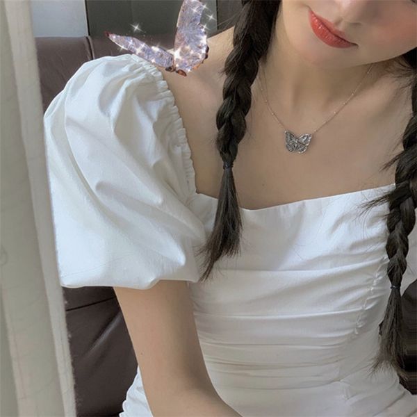 

luokey retro 3d butterfly necklace girls party clavicle chain insect animal pednant necklace fashion choker jewelry for women, Silver