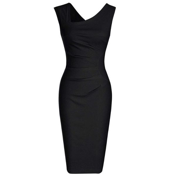 

women office business pencil dress 2020 elegant work wear sleeveless ladies slim black vintage party summer sheath bodycon dress, Black;gray