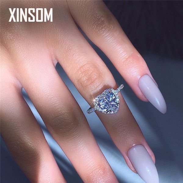 

xinsom classic crystal heart rings for women girls 2020 romantic engagement wedding rings fashion jewelry birthday gifts 20xs866, Slivery;golden