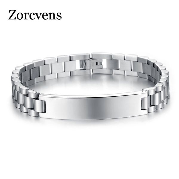 

zorcvens personality engraved brand men link chain bracelet fashion casual sporty stainless steel 21cm long jewelry bangle, Black
