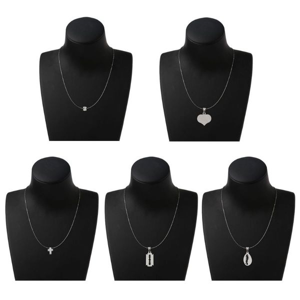 

5pcs family son daughter stainless steel necklace heart shell butterfly cross pendant necklace fashion jewelry unisex, Silver