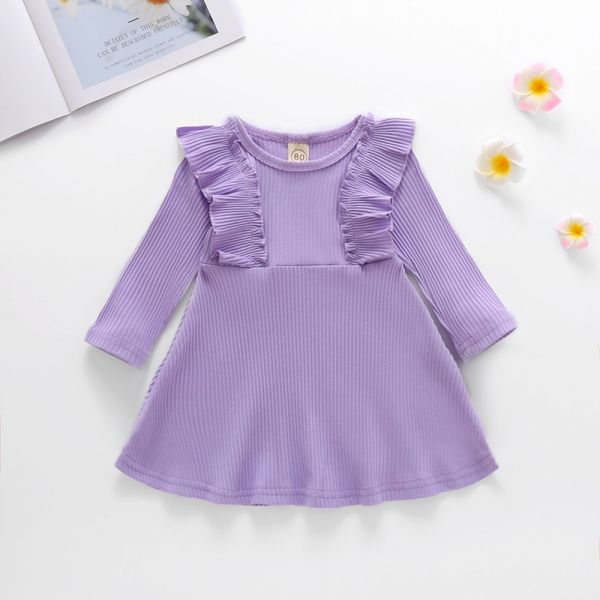 

girl's dresses autumn baby girl solid color knitted dress kids long sleeve cotton casual princess, Red;yellow