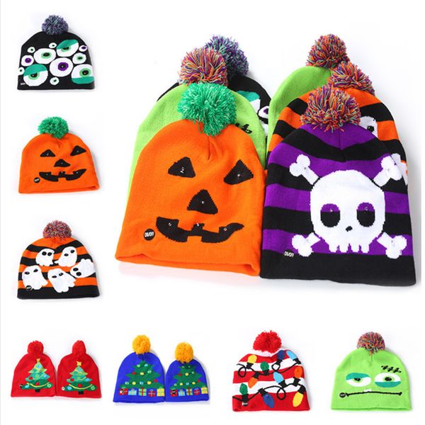 

led luminous caps hats beanie kids children winter pom ball skull hats light up night flash cartoon hats for christmas halloween b82104, Yellow
