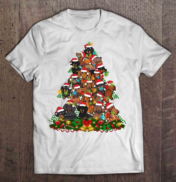 

men funny t shirt fashion tshirt dachshund christmas tree white version women t-shirt