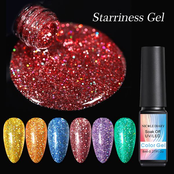 

nail gel nicole diary 8ml sparkling glitter polish sequins soak off bling uv led varnish shinning, Red;pink