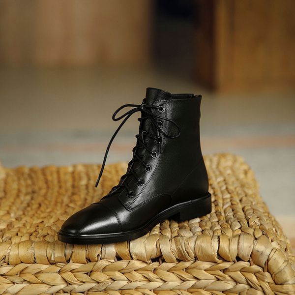 

new winter genuine leather ankle women boots motorcycle boots female warm snow women shoes cowhide, Black