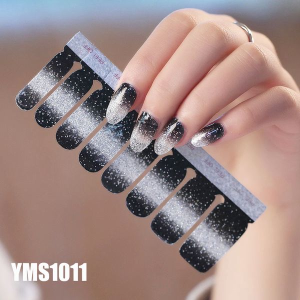 

stickers & decals 16 tips/sheet nail art diy full cover self adhesive polish foils tips wraps glitter gradient shiny manicure, Black