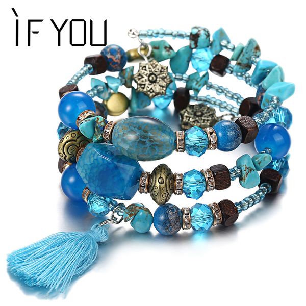 

multilayer bohemian beads crystal charms bracelets for women ethnic tibet imitation natural stone bracelets &bangles gift, Golden;silver