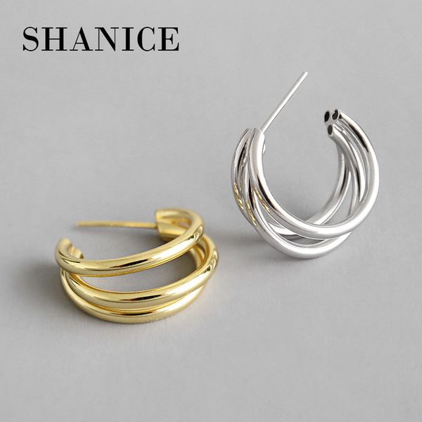 

shanice genuine s925 sterling silver hoop earrings ins geometric multilayer circle women's gold color all-match silver jewelry, Golden;silver
