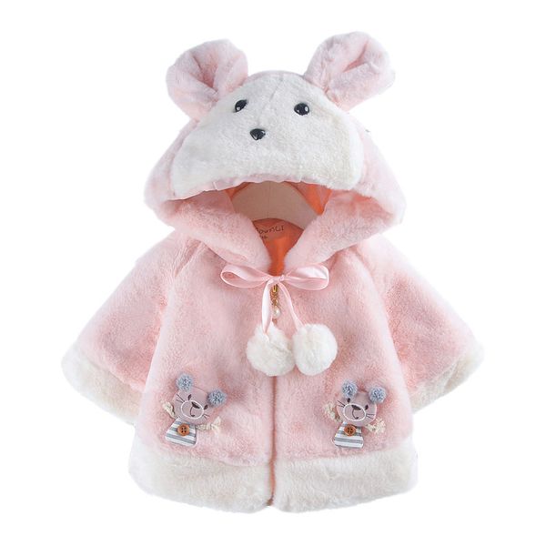 

baby girl jacket artificial fur warm plush shawl hooded autumn and winter clothing kids outfit, Blue;gray