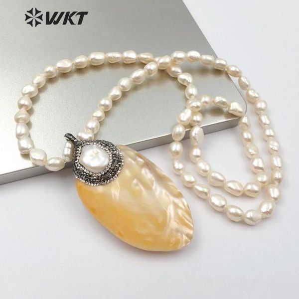 

wt-jn088 natural freshwater pearl & shell necklace sea shell pendant with pearl charm 28inch necklace for women jewelry, Silver