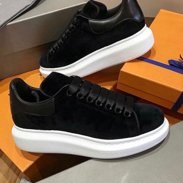 

black velvet sneakers shoes men calf leather outdoor lace-up platfrom trainers luxury outdoor couple sports comfort footwear walking eu35-4