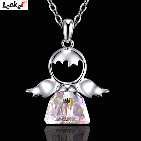 

pendant necklaces leeker charm gorgeous crystal angel necklace rose gold silver color choker chain for women accessories jewelry 034 lk7