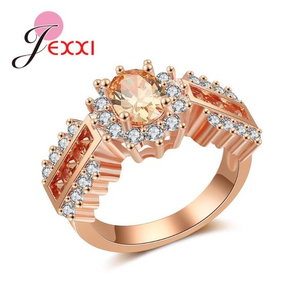 

cluster rings personality sunflower design setting oval zircon original rose gold sparking cubic zirconia for woman girls pretty, Golden;silver