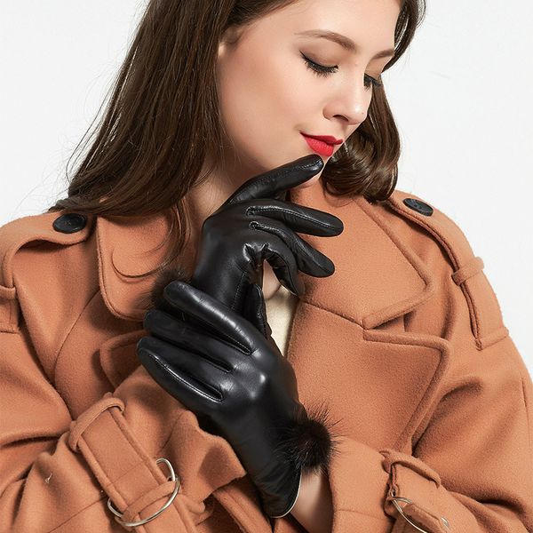 

jkp new elegant women genuine sheepskin gloves autumn and winter warm fashion female glove, Blue;gray